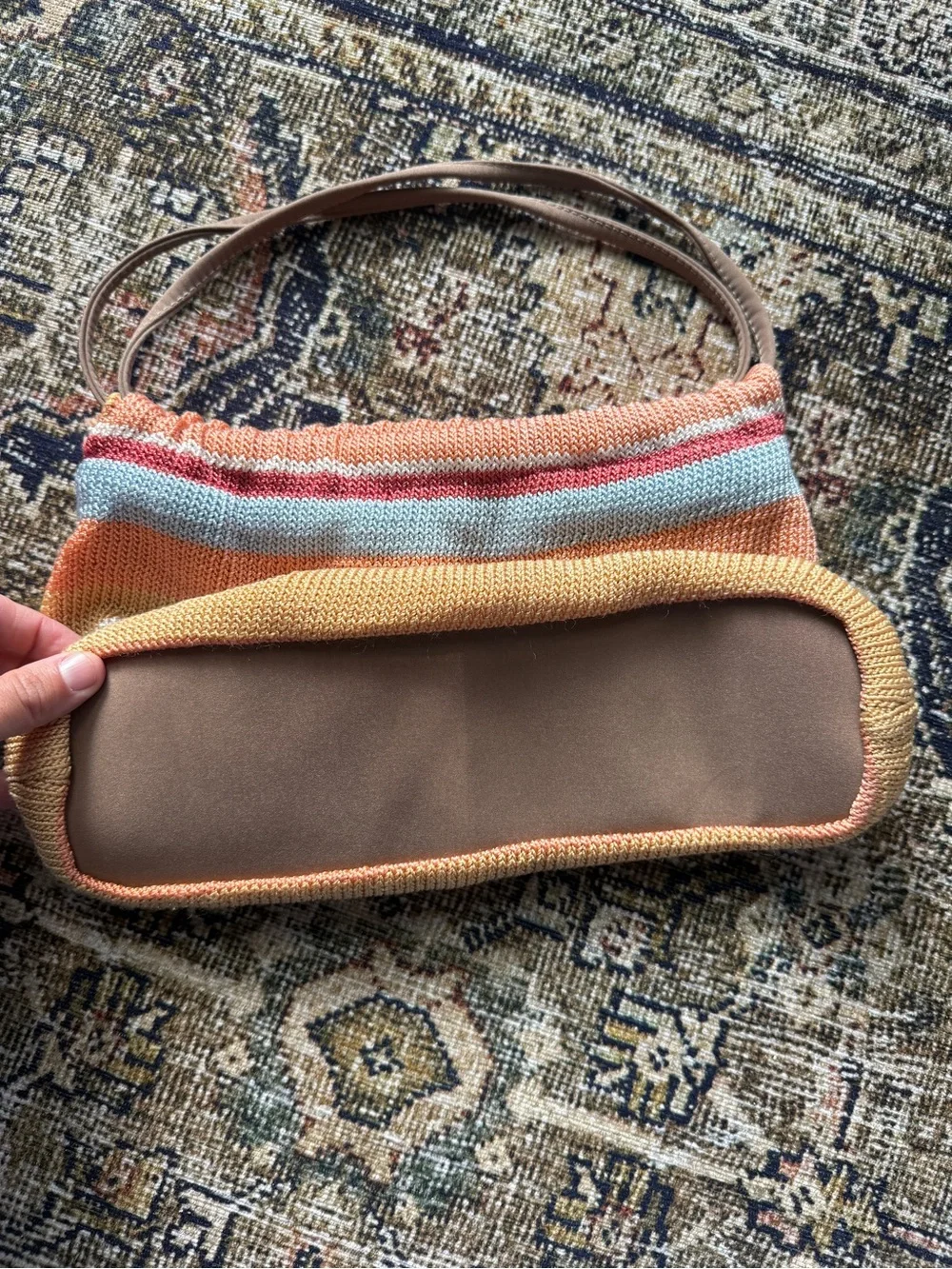 Striped Knit Shoulder Bag - Pastel Boho Crochet Handbag The Sak